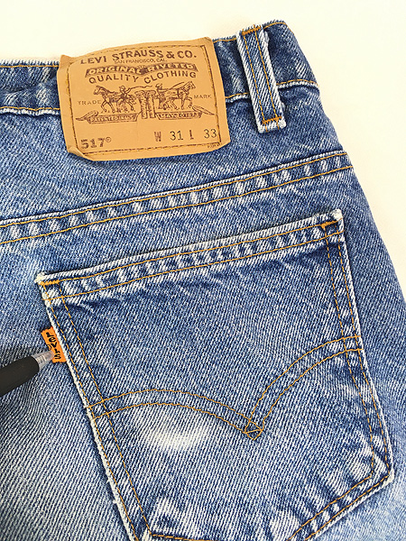 古着 90s USA製 Levi's 517 ヒゲ 縦落ち デニム ブーツカット パンツ