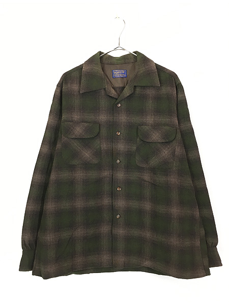 古着 50s Pendleton オンブレ シャドー チェック 開襟 ボックス ウール ...