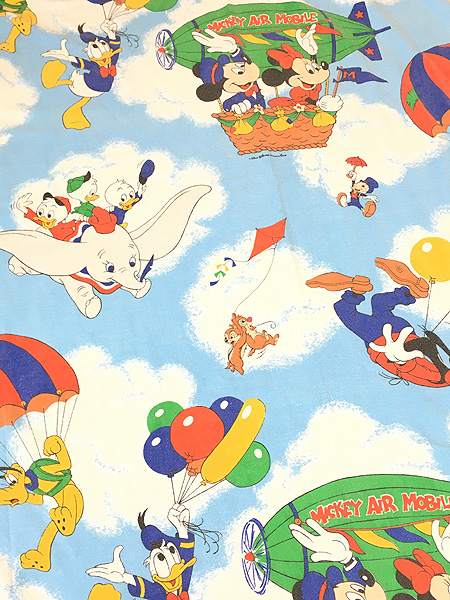 雑貨 古着 80s USA製 Disney ミッキーと仲間たち 気球 総柄 コットン