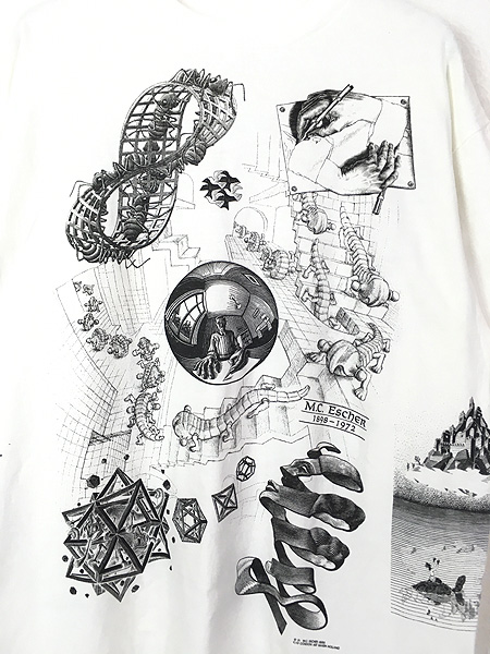 古着 90s USA製 M.C. Escher エッシャー 豪華 マルチ オールド だまし絵 アート Tシャツ XL - 古着 通販 ヴィンテージ　 古着屋 Dracaena ドラセナ