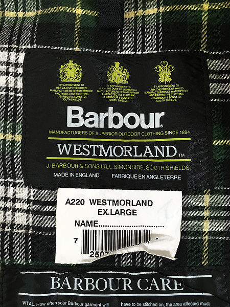 古着 90s 英国製 Barbour 3ワラント 「WESTMORLAND」 パデッド オイルド ワックス ベスト XL