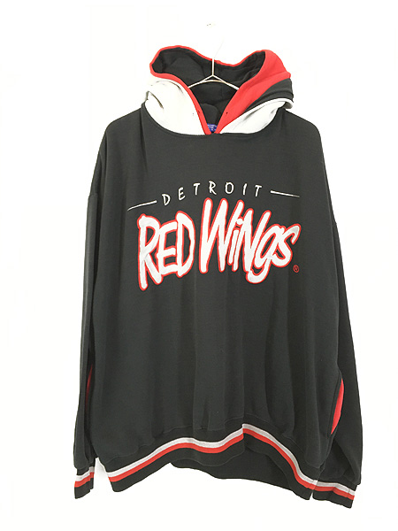 古着 90s NHL Detroit Red Wings レッドウィングス Wフード スウェット