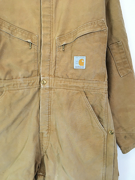 古着 80s USA製 Carhartt 100周年 アニバーサリー パデット ブラウン ダック オールインワン つなぎ W35 L27 古着 -  古着 通販 ヴィンテージ　古着屋 Dracaena ドラセナ