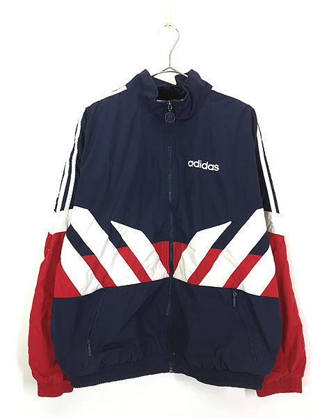 古着 90s adidas 裏地 メッシュ ロゴ 刺しゅう トリコロール コットン