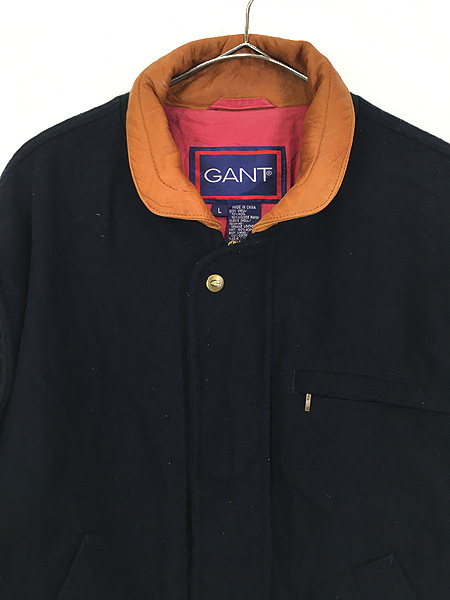 古着 90s GANT 本革 レザー袖 クレイジー パターン 比翼 ウール ...