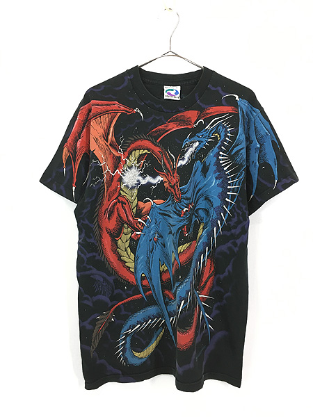 古着 90s USA製 LIQUID BLUE レアパターン!! ドラゴン モンスター オールオーバー Tシャツ XL 古着 - 古着 通販  ヴィンテージ　古着屋 Dracaena ドラセナ