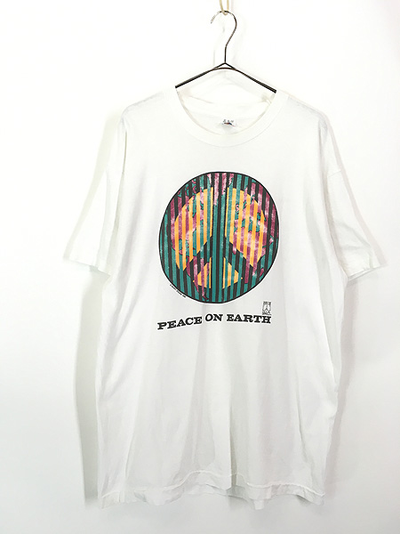 古着 90s USA製 PEACE ON EARTH 地球 × ピース マーク Tシャツ XL 古着 ...