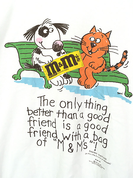 古着 80s Shoebox M&M's 犬 猫 チョコレート 企業 メッセージ Tシャツ