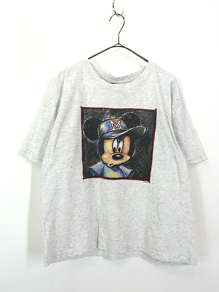 古着 90s Disney Mickey ミッキー 鉛筆画 ペン アート Tシャツ L 古着