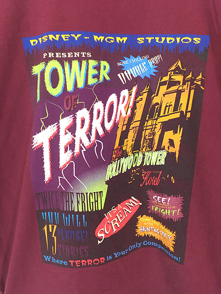 古着 90s USA製 Disney 「TOWER OF TERROR」 アトラクション Tシャツ L 