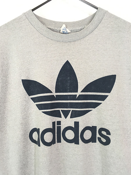 古着 80s USA製 adidas トレフォイル BIG ロゴ 両面 プリント Ｔシャツ