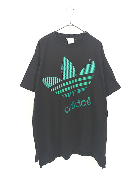 古着 adidas フロント ワンポイント 刺しゅう 切り替え パイピング Ｔ 