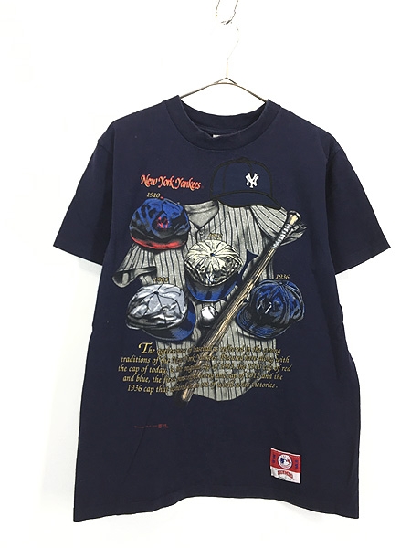 古着 90s USA製 MLB NY Yankees ヤンキース ユニフォーム キャップ グラフィック Tシャツ L 古着 - 古着 通販  ヴィンテージ　古着屋 Dracaena ドラセナ