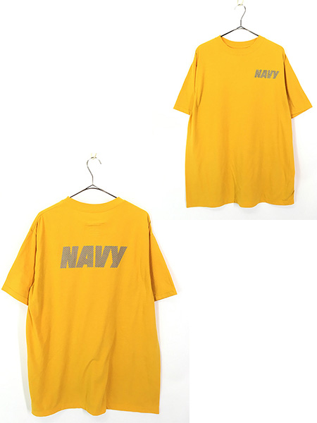 古着 USA製 US NAVY 両面 リフレクター ミリタリー トレーニング Tシャツ L 古着