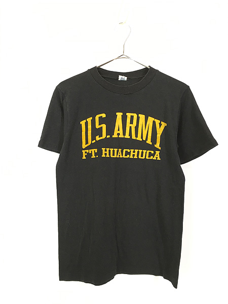 古着 80s USA製 「US ARMY」 ミリタリー フロッキー プリント Tシャツ