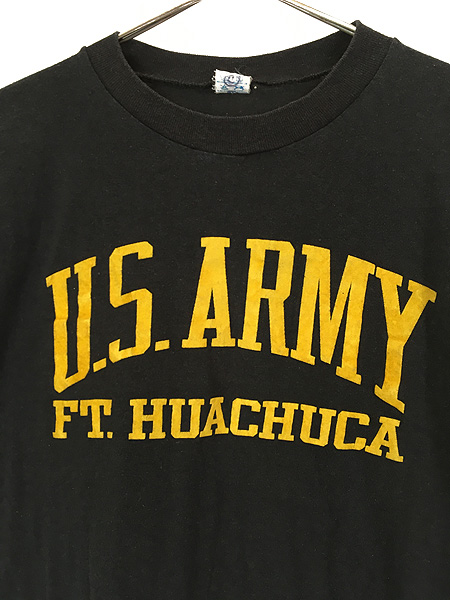 古着 80s USA製 「US ARMY」 ミリタリー フロッキー プリント Tシャツ 