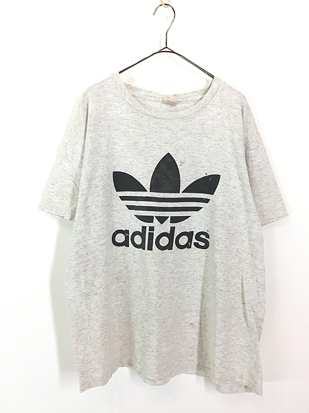 古着 80s USA製 adidas トレフォイル BIG ロゴ 両面 プリント Ｔ