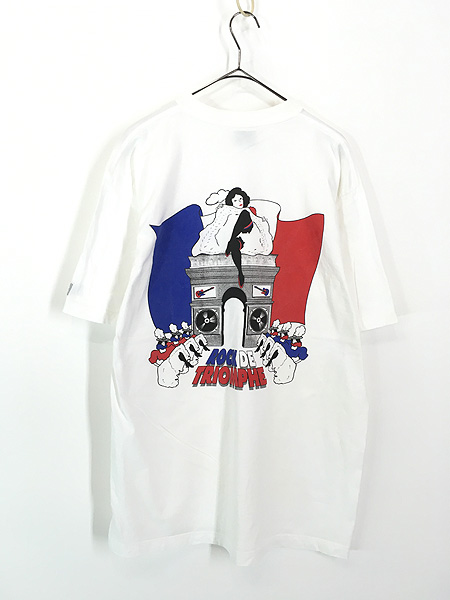 古着 90s Hard Rock Cafe 「PARIS」 トリコロール 凱旋門 アート ハードロック Tシャツ L 古着