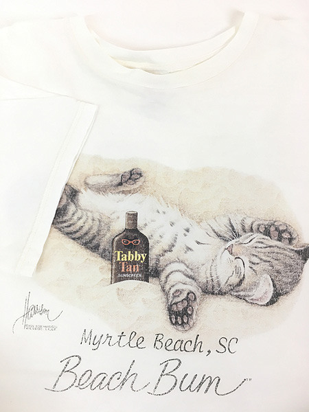 古着 90s USA製 Bob Harrison 「Tabby Tan」 Beach Bum 猫 ネコちゃん 