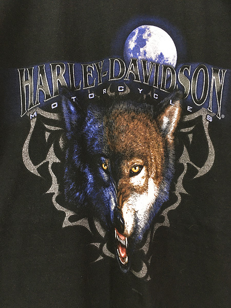 古着 00s USA製 HARLEY DAVIDSON オオカミ ウルフ Tシャツ L 美品