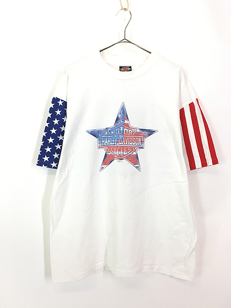 古着 90s USA製 HARLEY DAVIDSON 星条旗 フラッグ スター Tシャツ XL
