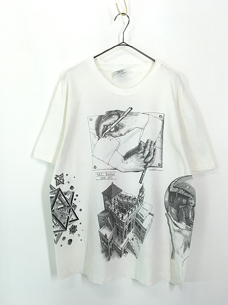 袖丈約24cm90s mc escher 騙し絵 エッシャー Tシャツ アート ビンテージ