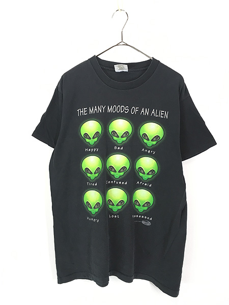 古着 90s USA製 「My Many Moods」 宇宙人 エイリアン 表情 イラスト Tシャツ L 古着 古着 通販 ヴィンテージ 古着屋  Dracaena ドラセナ