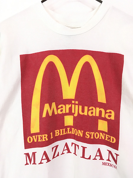 古着 90s Marijuana 大麻 マクドナルド 企業 両面 パロディ Tシャツ L 