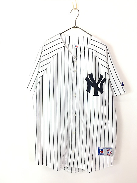古着 90s MLB NY Yankees ヤンキース ストライプ ラグラン ベース