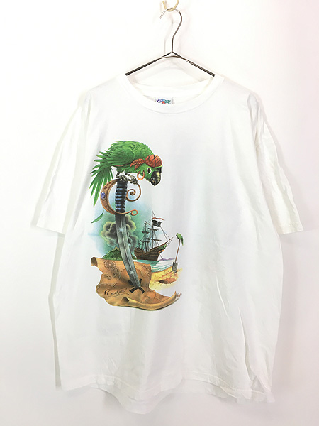 古着 90s USA製 Caribbean Soul オウム 海賊 パイレーツ 両面 Tシャツ XXL 古着 - 古着 通販 ヴィンテージ　古着屋  Dracaena ドラセナ