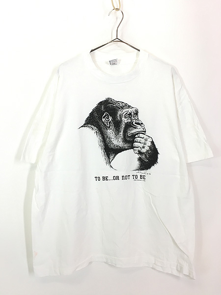 古着 90s USA製 Human-i-Tees ゴリラ モノクロ アート Tシャツ XXL