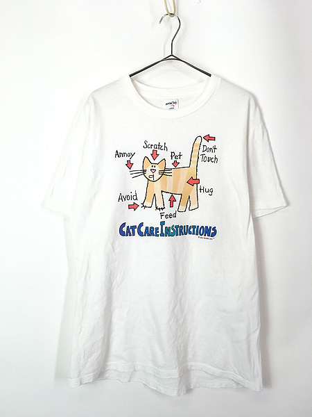 古着 90s USA製 猫 ネコ 取扱説明 ポップ アート Tシャツ XL位 古着 - 古着 通販 ヴィンテージ　古着屋 Dracaena ドラセナ