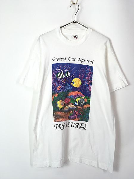 古着 90s USA製 Human-i-Tees おさかな 熱帯魚 アート Tシャツ L 古着 - 古着 通販 ヴィンテージ　古着屋 Dracaena  ドラセナ