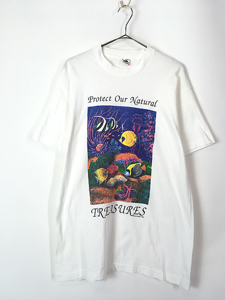 古着 90s USA製 Human-i-Tees おさかな 熱帯魚 アート Tシャツ L 古着 