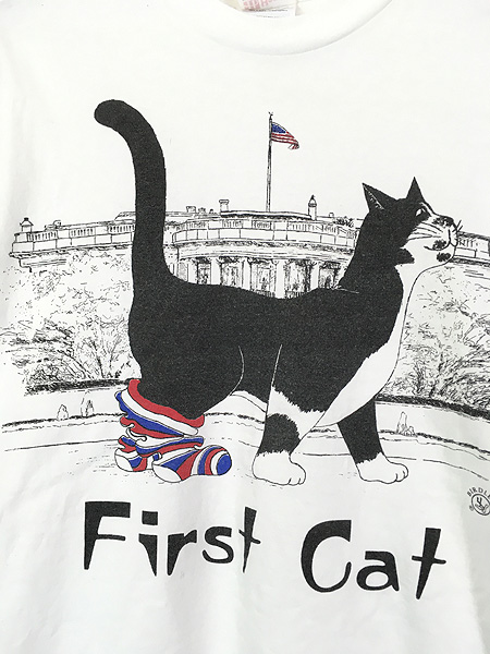 古着 90s 猫 ネコ 「First Cat」 大統領 ホワイトハウス シュール T