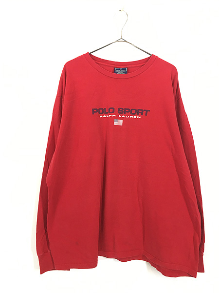 古着 90s USA製 POLO SPORT Ralph Lauren 星条旗 ロゴ 長袖 Tシャツ 