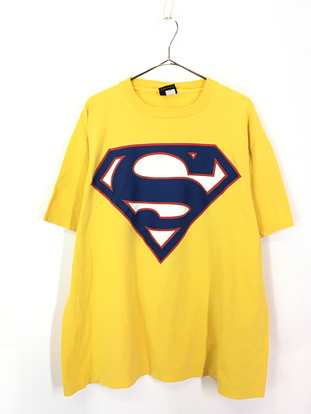 古着 00s USA製 SUPER MAN スーパーマン 「S」 マーク Tシャツ 黄 XL