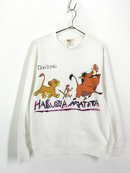 VINTAGE ヴィンテージ 90s Disney LIONKING ディズニー ライオンキング プリントクルーネック半袖Tシャツ カットソー ブラック535センチ袖丈