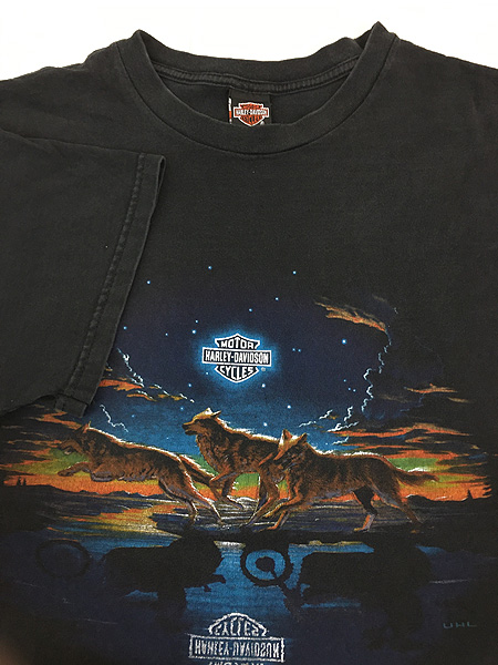 古着 90s USA製 HARLEY DAVIDSON オオカミ ウルフ ブルー シールド Tシャツ XXL 古着 - 古着 通販 ヴィンテージ 古着屋  Dracaena ドラセナ