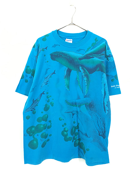 古着 90s USA製 クジラ イルカ オールオーバー Tシャツ XL 古着