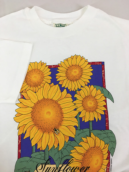 古着 90s USA製 LL Bean Sun Flower ヒマワリ 花 ハチ アート Tシャツ