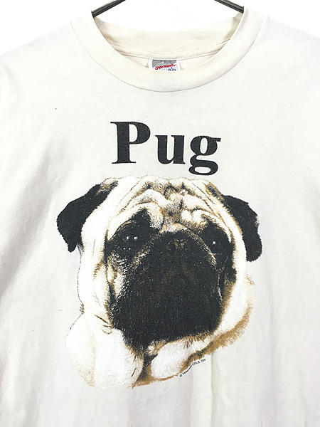 犬 イヌ パグ PUGS 動物 アニマルプリント 半袖Tシャツ ブラック古着屋