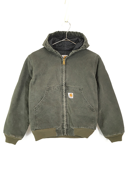 キッズ 古着 90s Carhartt 防寒 裏地キルティング オリーブ ダック