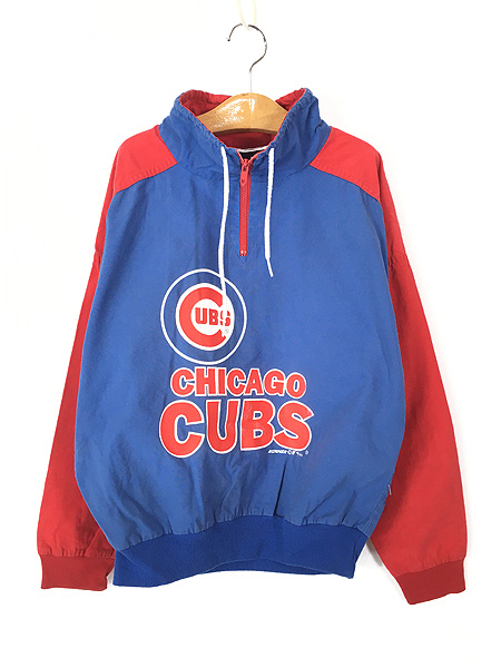 キッズ 古着 90s USA製 MLB Chicago Cubs プリント ハーフジップ プル ...