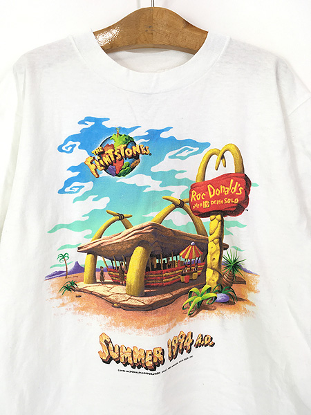 キッズ 古着 90s USA製 The Flint Stones × McDonalds オフィシャル コラボ Tシャツ L 14-16歳 古着
