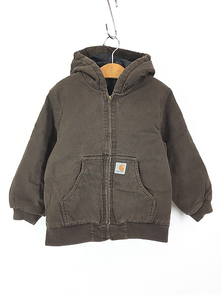 キッズ 古着 Carhartt 防寒 裏地 キルティング ダーク ブラウン ダック ...