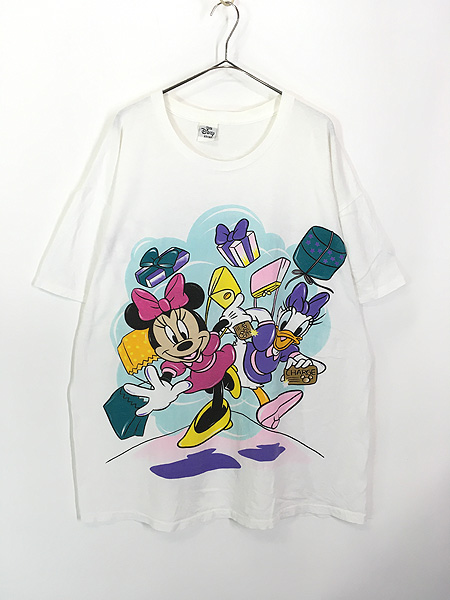 レディース 古着 90s USA製 Disney ミニー＆デイジー ショッピング 両面 Tシャツ ワンピース ミニ丈 XL位 古着
