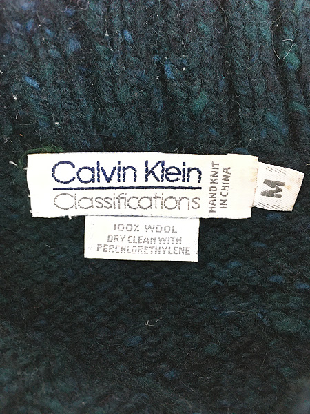 [6] レディース 古着 80s Calvin Klein 雪 結晶 総柄 ハイネック クロップド ウール ニット セーター M 古着