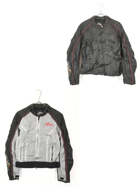 レディース 古着 00s Harley Davidson 2way 本革 レザー×メッシュ 花