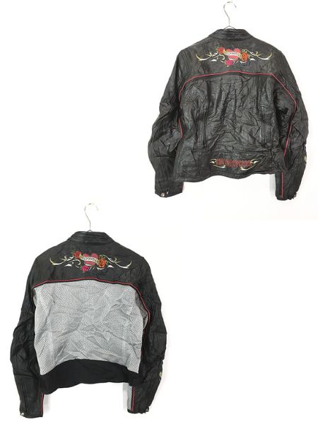 レディース 古着 00s Harley Davidson 2way 本革 レザー×メッシュ 花